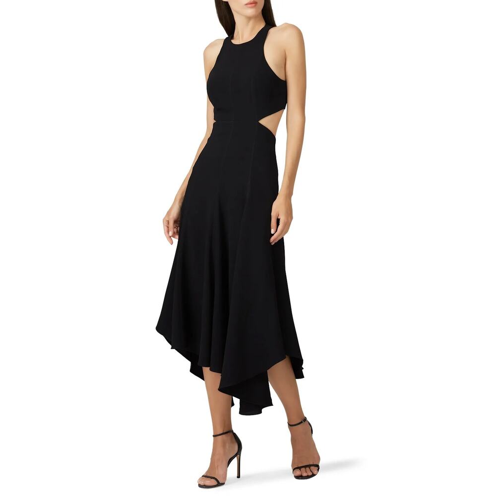 Cinq a Sept Belladonna Dress Black Cut Out Open Back Asymmetric SZ 12
